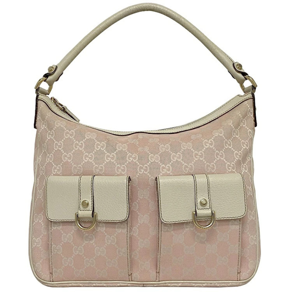 Gucci Shoulder Bag Pink White Abbey One Shoulder Hobo Shoulder All over GG